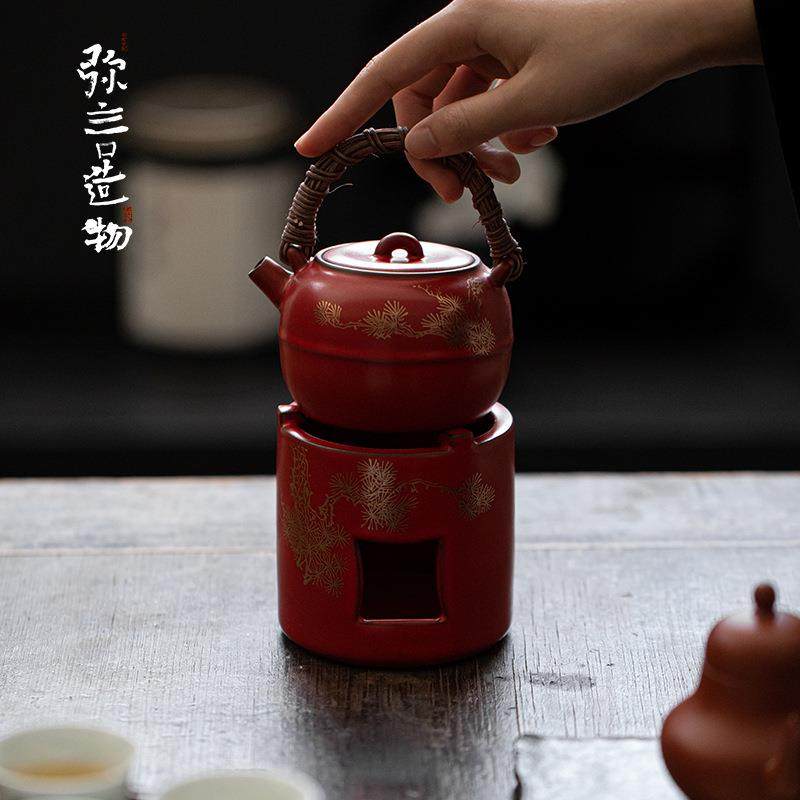 弥言苏打釉藤编煮茶壶套装家用炭火酒精炉陶瓷烧水壶温茶炉围炉图片