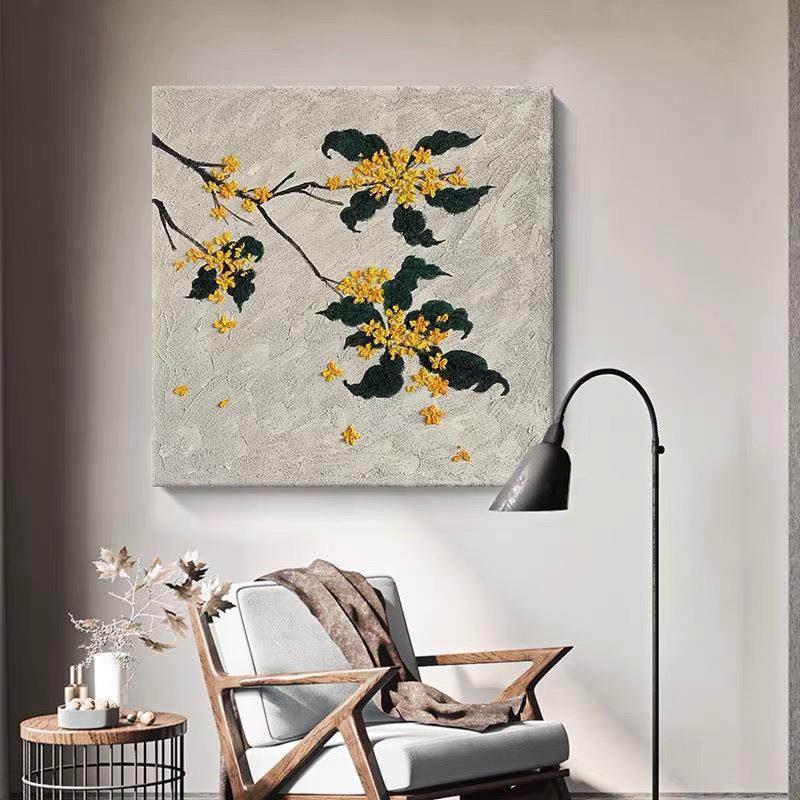 顺丰大芬村桂花手绘艺术油画凹凸现代简约客厅立体装饰画玄关肌理