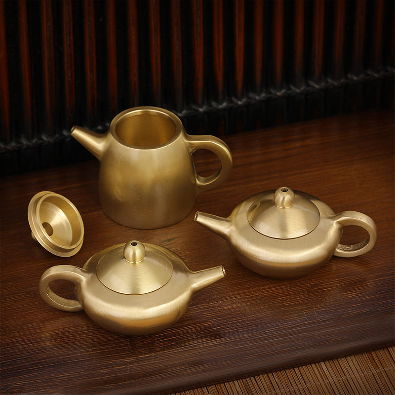 迷你小茶壶把把壶纯黄铜摆件金属铜工艺礼品摆饰办公室茶道茶具小