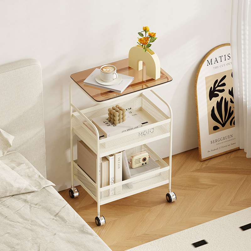 奶油风沙发边几小茶几简约现代创意推车客厅可移动床头柜迷你桌子
