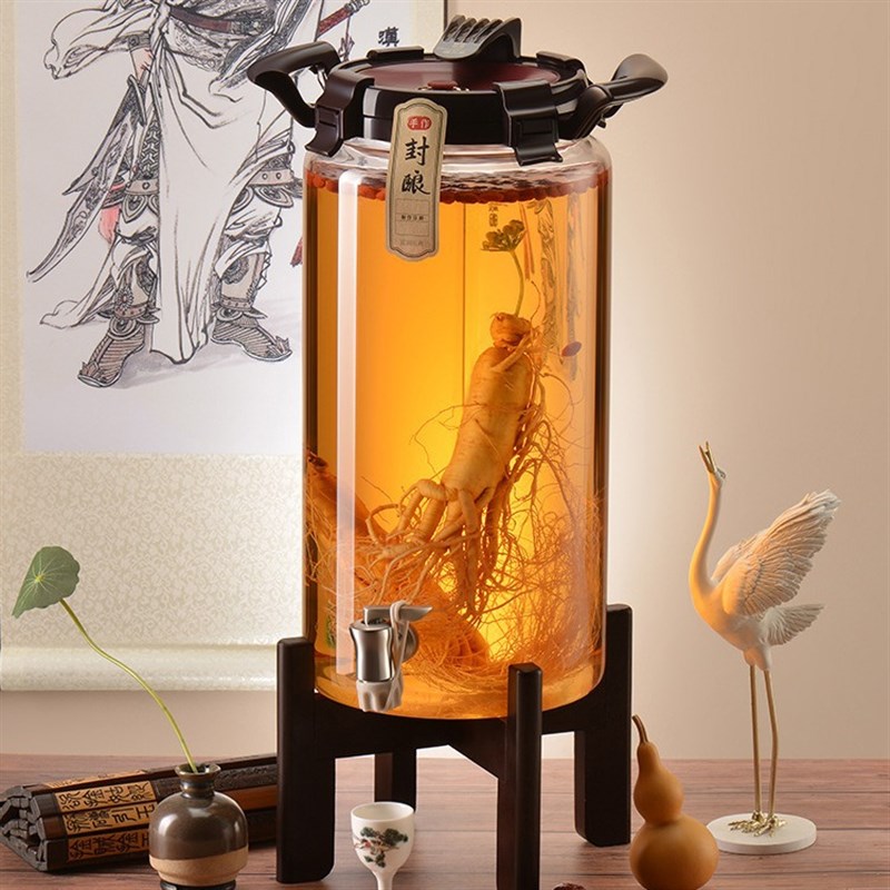 LP泡酒玻璃瓶家用加厚带龙头密封罐专用人参酒瓶高档食品级酿酒罐