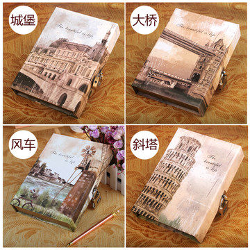 金谷 欧式复古名筑带锁日记本 盒装密码笔记本 精装硬面抄记事本