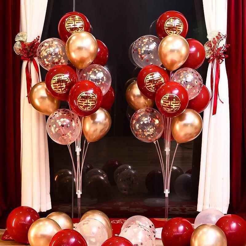 婚房地飘气球路引订婚布置装饰套装桌飘立柱婚礼落地结婚用品大全