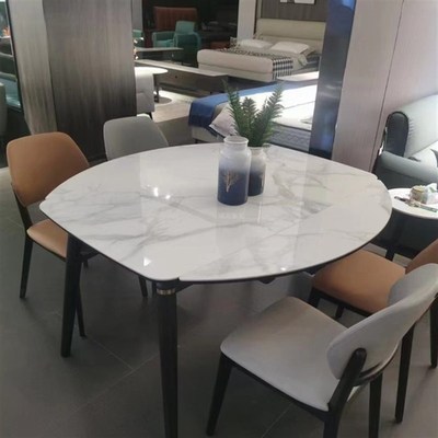 家用小户型极简易新款实木折叠餐桌椅岩板跳台收缩简约可变圆桌台