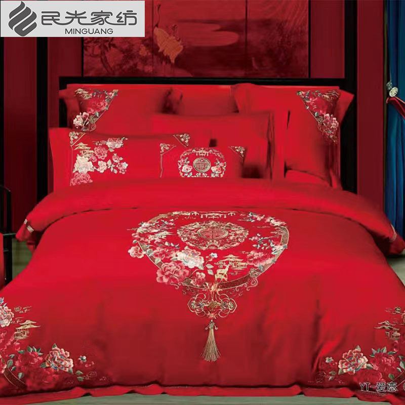 民光提绣花六件套婚庆套件结婚套件红色床上用品套件Y