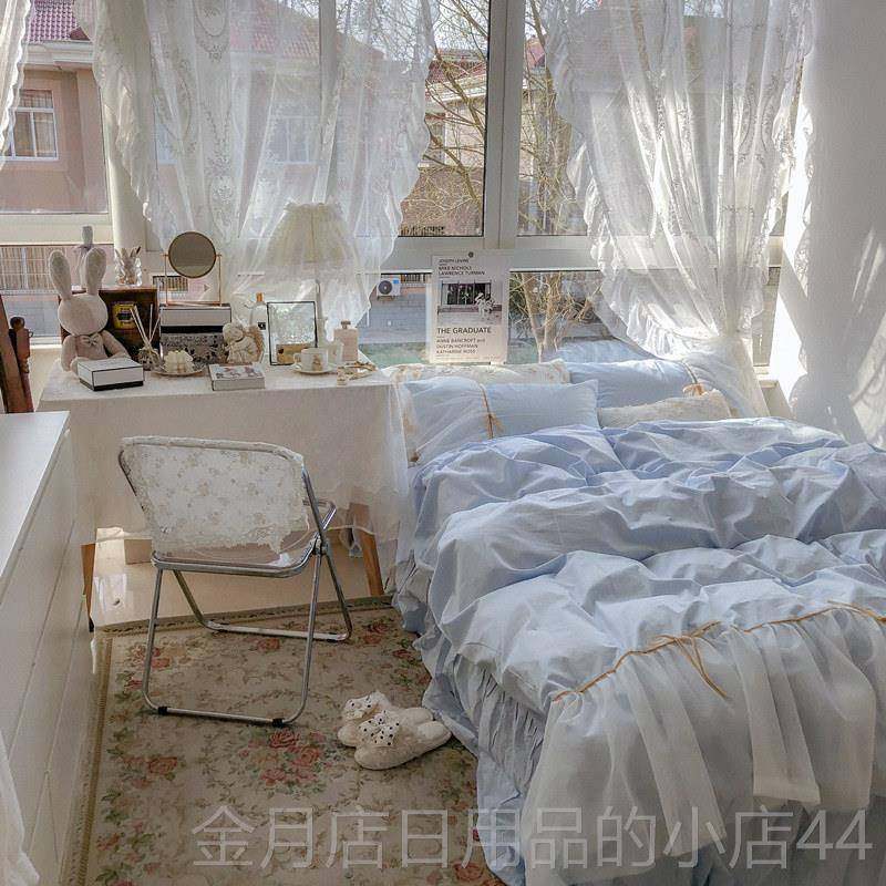 高档优奶油ba1by蓝仙女公主风床裙四恋件套全棉棉床裙床上.纯5/1.,床上用品,床品套件/四件套/多件套,淘宝优惠券,粉丝福利购,淘宝优惠卷