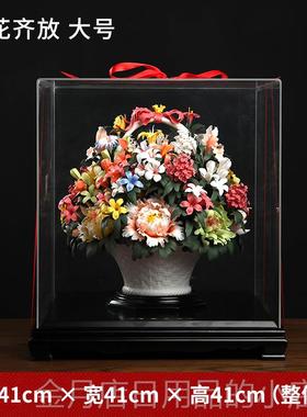 高档东方泥土《百花齐放》陶瓷居花篮摆件司开业乔公迁 新搬新家