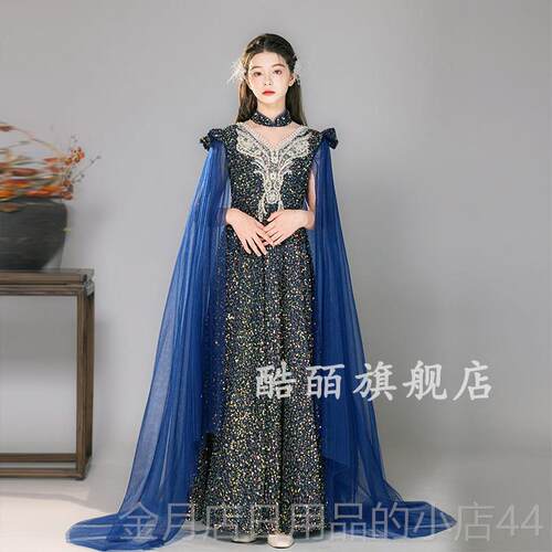 高档高端红色女童礼服儿童公主艺秀裙模特走主持筝人礼服弹古演出