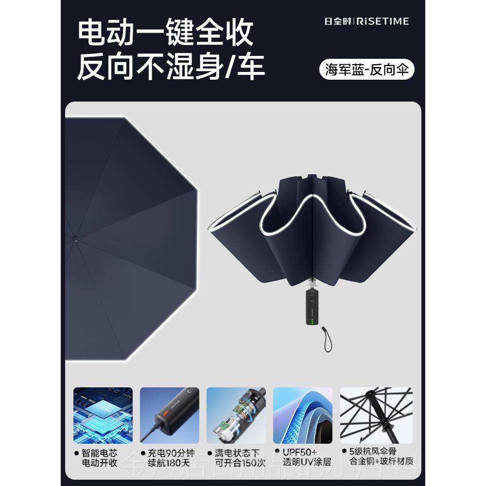 高档日全时能电动雨伞一键开 合全自动收缩高防晒端商务智礼品伞图片