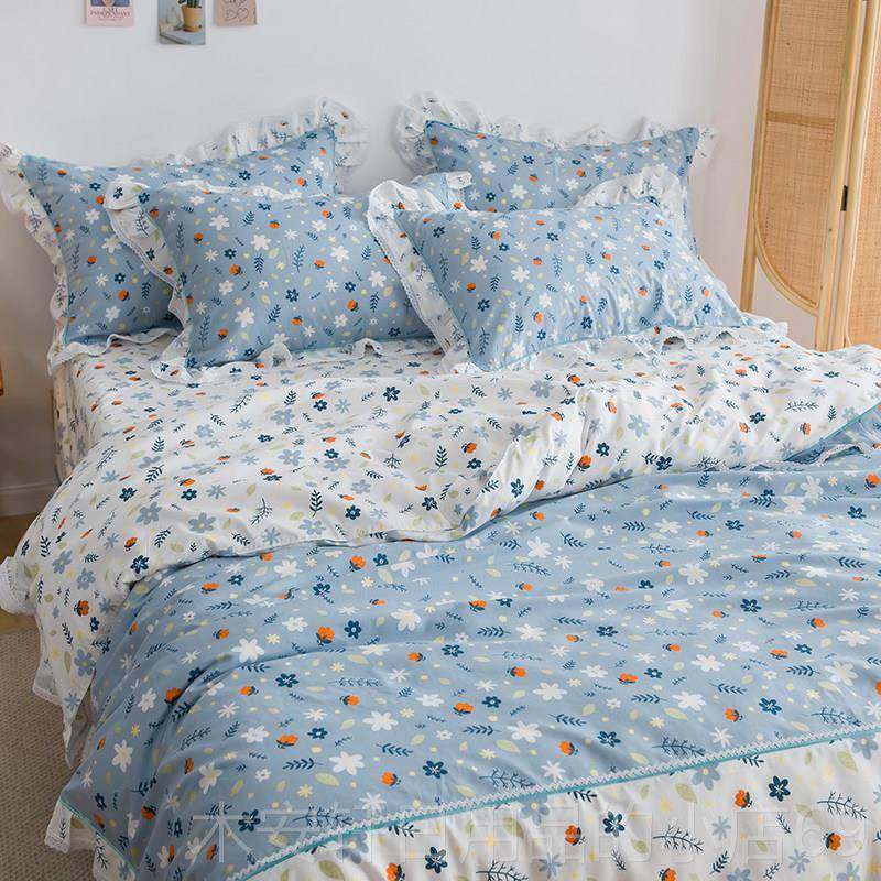 正品田园粉小碎花蕾丝棉花边四套全棉纯色公件主风床单被套床上用,床上用品,床品套件/四件套/多件套,淘宝优惠券,粉丝福利购,淘宝优惠卷