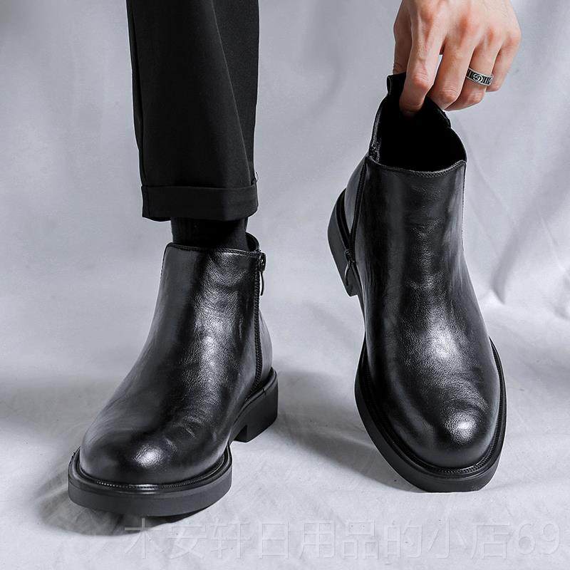 正品切尔西靴男真皮夏季透尖头短气英伦风帮高皮鞋侧拉链中帮靴马