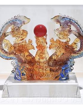 正品琉璃厅摆件双龙戏珠客玄关电居视柜家装饰摆设制礼物水晶工定