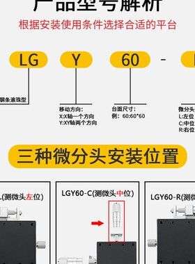 XY轴位移平台钢条滚珠型光学精密手动微调移动滑台平移台LGY40/60