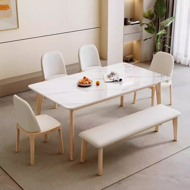 2025新款小户型家用客厅岩板餐桌实木简约长方形饭桌餐厅桌椅组合