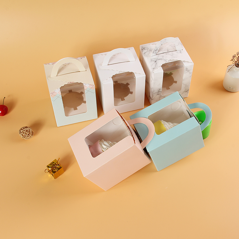 纸杯蛋糕纸杯单粒装手提开窗马芬蛋糕纸杯蛋糕包装盒加厚款100套