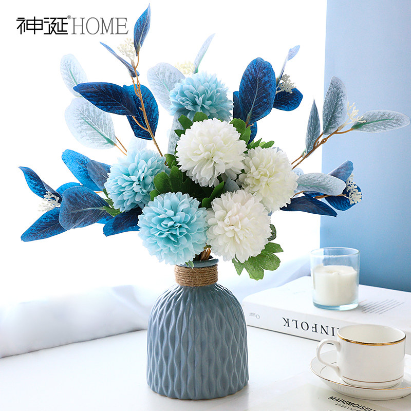 2021新款高档假花仿真花客厅摆设防餐桌花摆花尤加利装饰花艺摆件