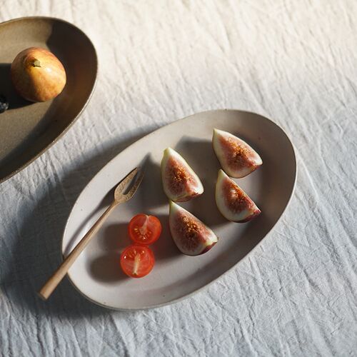 禾下 椭圆型折边平盘 手作陶器 食器  粗陶