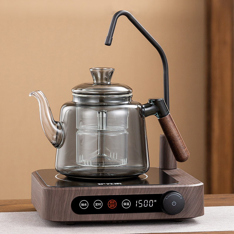 新款自动上水抽水电陶炉煮茶炉器烧水胡桃木全玻璃大容量蒸煮茶壶