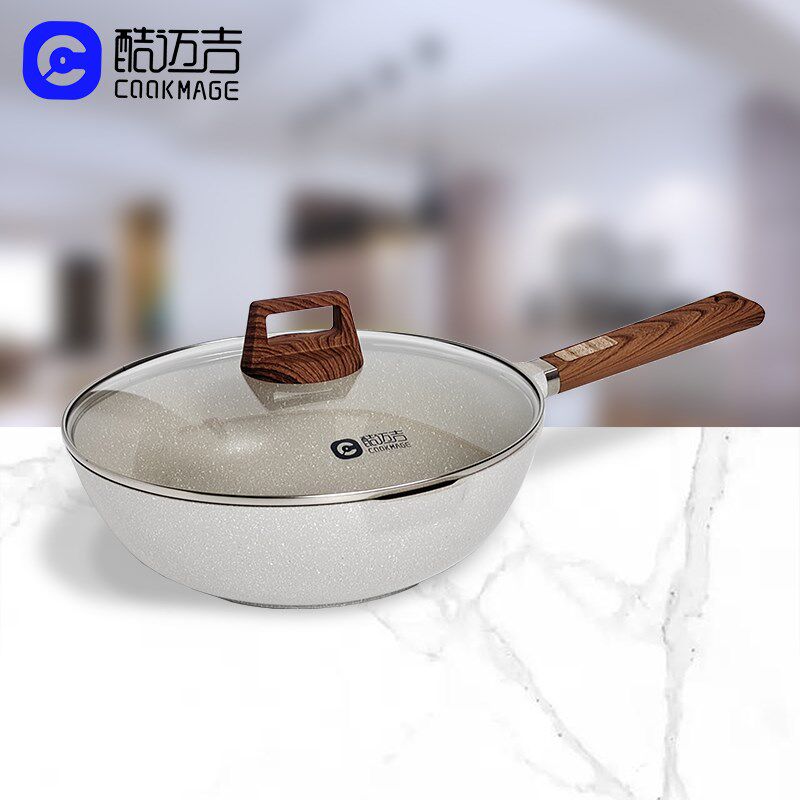 cookmage酷迈吉欧式麦饭石色不粘炒锅无油烟铝合金复底通用