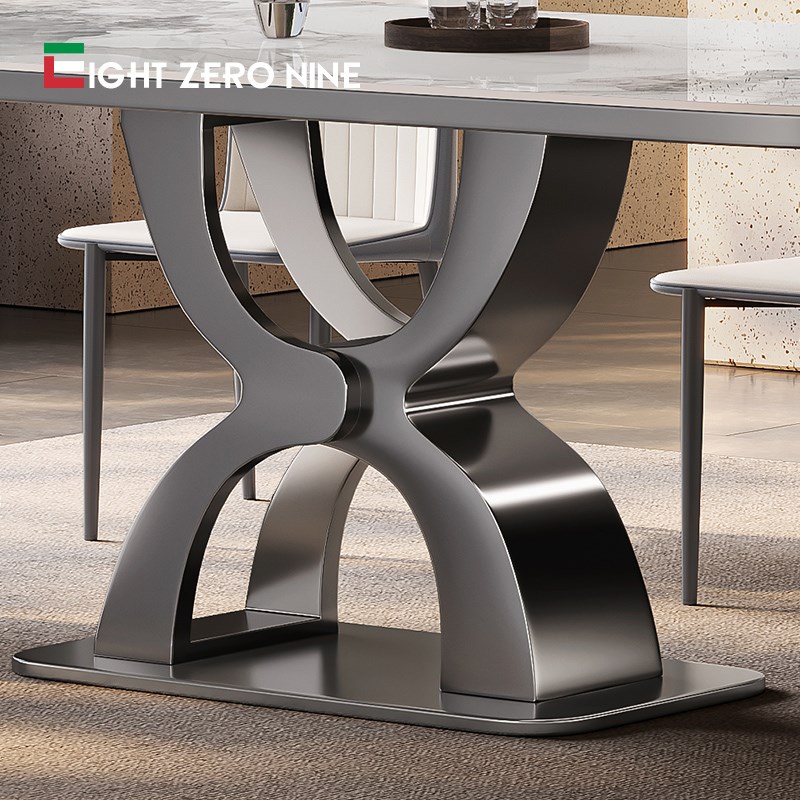 意式岩板餐桌家用小户型现代简约长方形亮光岩板高端加厚饭桌椅