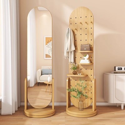 全身镜旋转穿衣镜洞洞板女生家用卧室衣帽架一体落地镜试衣镜子
