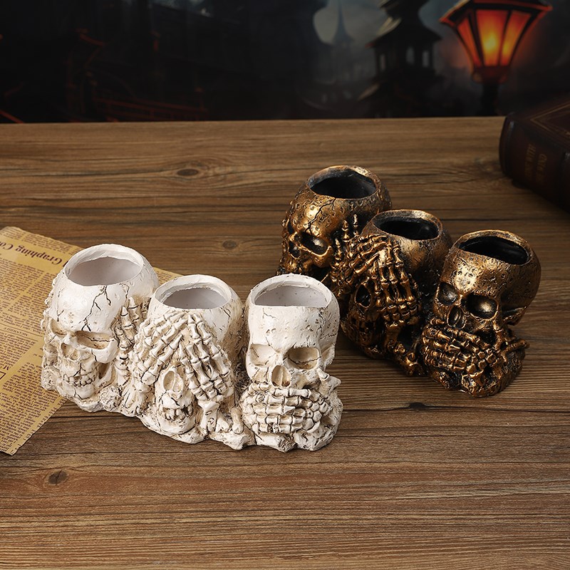 仿真骷髅头花盆摆件万圣节场景布置树脂装饰品桌面小摆设拍摄道具