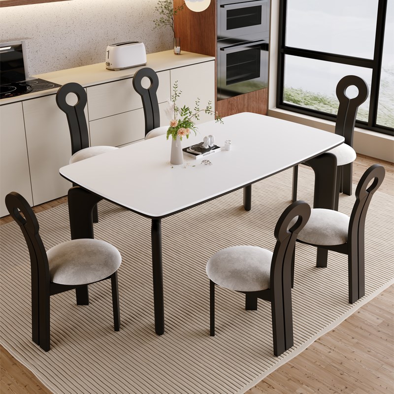 实木餐桌法式奶油复古家用小户型饭桌意式中古风定制白色岩板餐桌