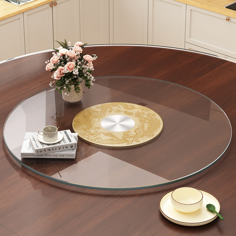 飞旺藤达转盘餐桌桌面钢化玻璃家用大圆桌饭桌手动旋转转盘带底座