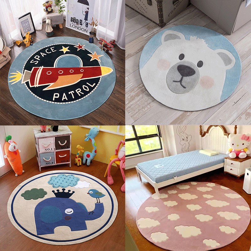 圆形地毯儿童卡通现代简约客厅卧室吊蓝转椅垫电脑椅垫床边地毯