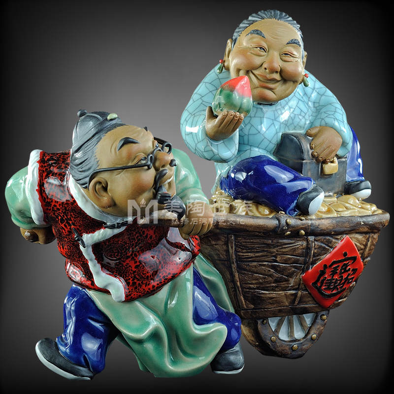 石湾陶瓷公仔大师工艺送礼精品家居门客厅招财装饰夫妻同心小摆件