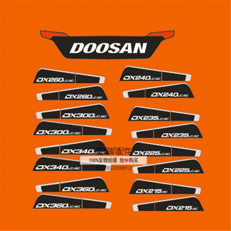 斗山挖掘机贴纸DX1 200 215 2 20 30-9C挖机边门车身型号贴