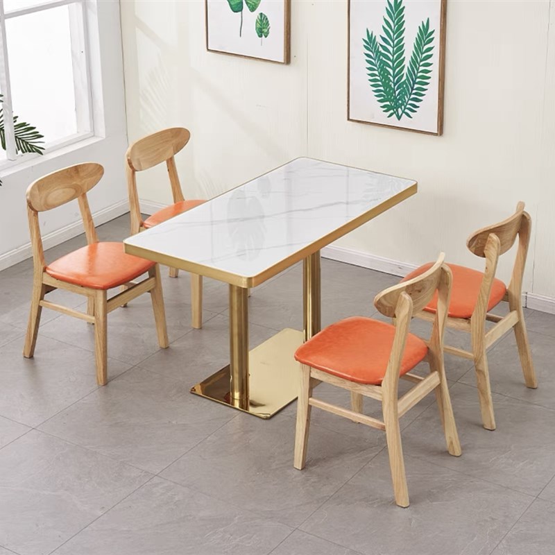 实木快餐桌椅岩板商用火锅小吃店麻辣烫饭店面馆简约餐饮桌椅