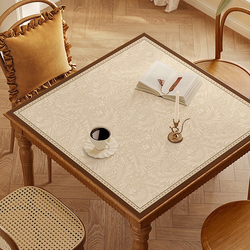 法式复古餐桌垫免洗防水正方形pvc高级感八仙桌四方桌皮革保护垫