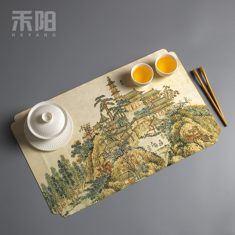 禾阳 鹿皮绒干泡席防水桌旗桌垫中式茶艺茶布垫家用功夫茶道配件