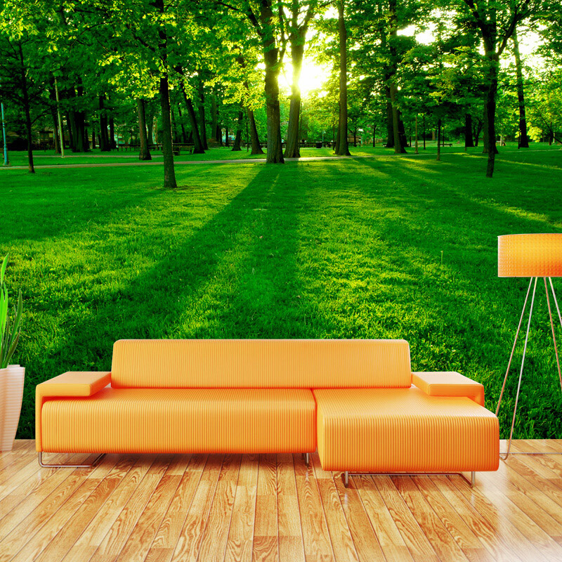 无缝大型壁画3d立体树林风景画电视客厅背景装饰墙纸壁纸绿色护眼