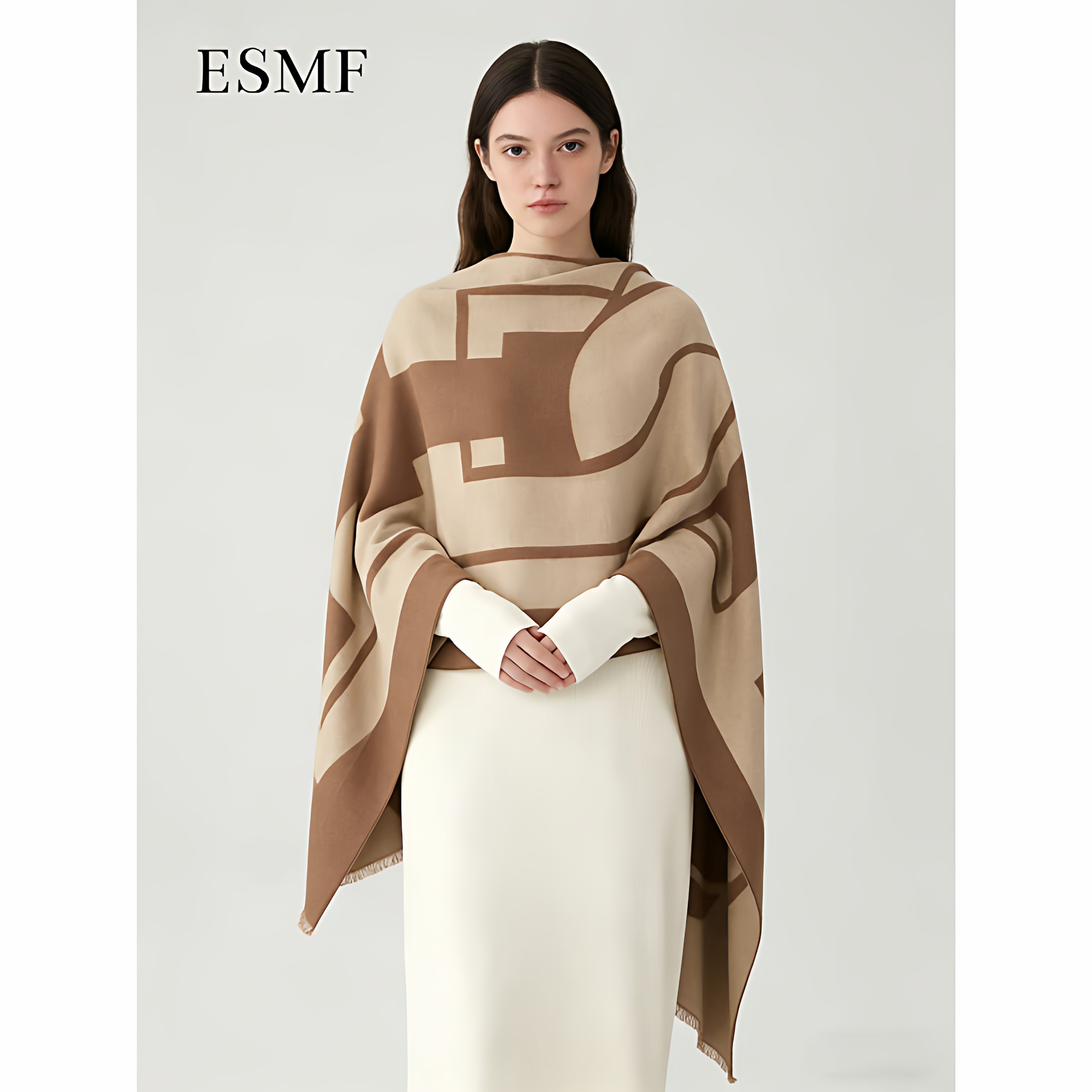 ESMF冬季女羊毛羊绒混纺披肩