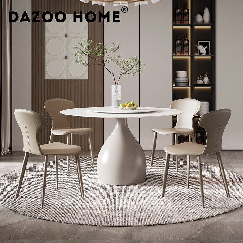 意式极简德利丰岩板餐桌纯白色奶油风创意设计圆桌