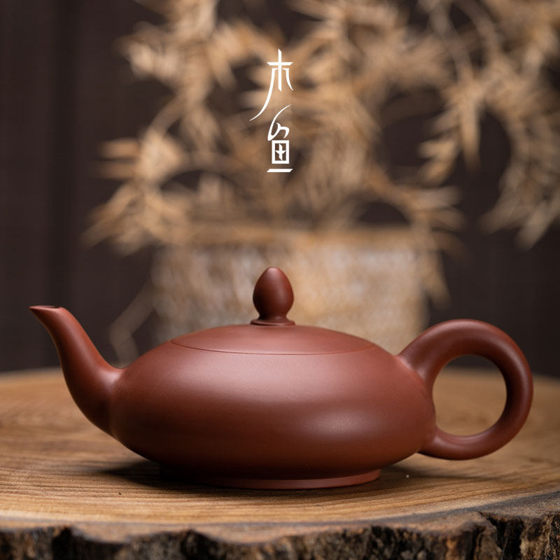 木鱼 潮州章淡鹏朱泥壶扁灯壶手拉壶 纯手工紫砂壶功夫茶具小茶壶