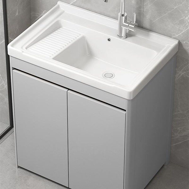 阳台洗衣柜洗衣盆搓板洗衣池台盆一体落地式陶瓷浴室柜组合洗手盆