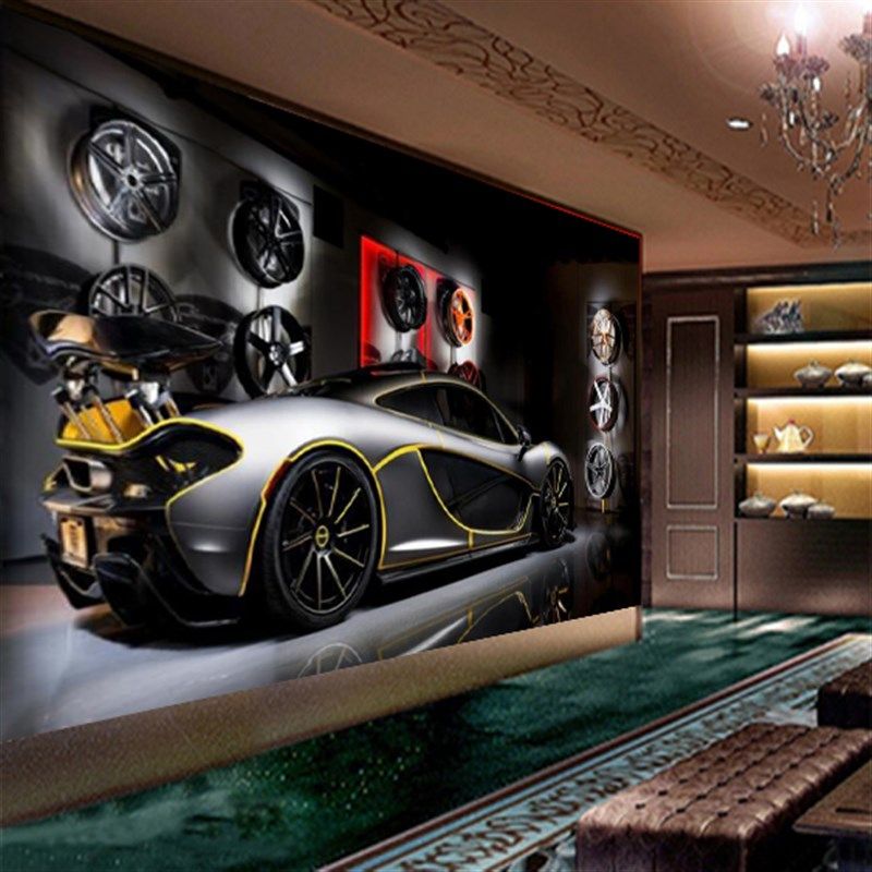 汽车背景墙墙面贴纸墙纸3d立体贴画卧室装饰跑车房间墙贴壁纸自粘