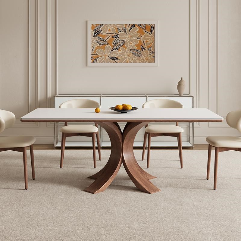 德利丰实木岩板餐桌长方形家用法式中古风高端全托小户型吃饭桌子