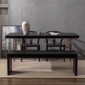 侘寂风黑色碳化实木餐桌大板原木泡茶桌长方形家用书桌工作台茶桌