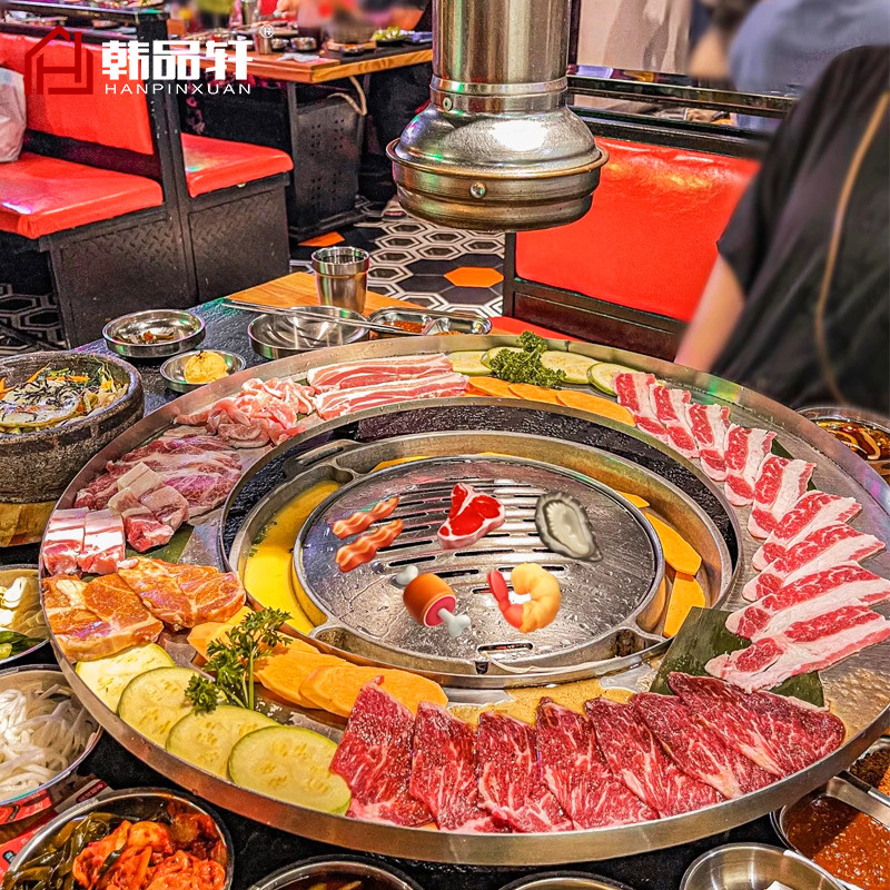 韩式烤肉店桌面盘托创意呼啦圈炭烤炉盘圈圆环形盘圈厚不锈钢托盘