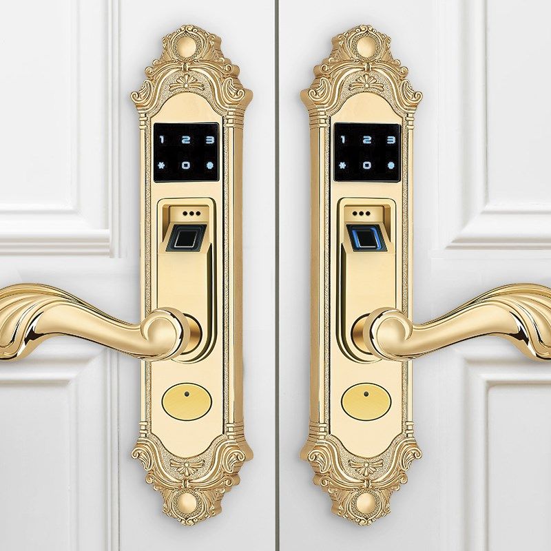 欧式金色双开门智能锁复古指纹锁法式密码锁木门家用卧室内办公室