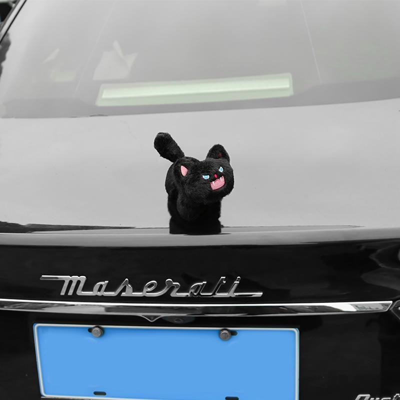 车尾摆件炸毛猫装创意可爱公仔后备箱玩偶车后尾挂件车内中控装饰