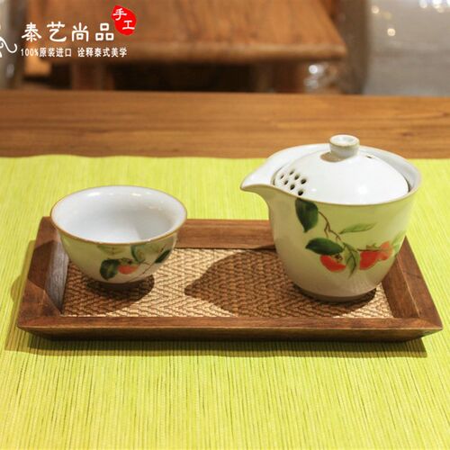 泰国木质干泡小茶盘茶室长方形复古果盘泰式竹编茶杯茶具茶点托盘
