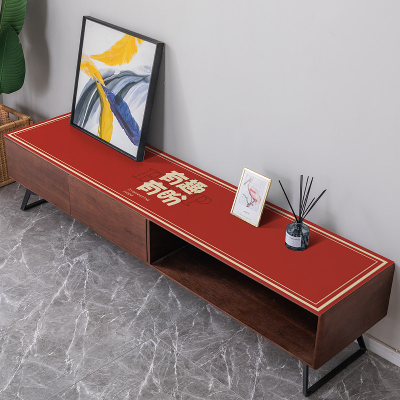 新年电视柜茶几组合桌布防水防油硅胶皮质桌面垫客厅家用喜庆红色