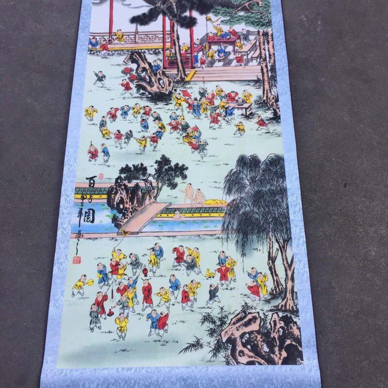 国画中堂画百子图多子多福百子千孙山水花鸟人物客厅玄关装饰挂画