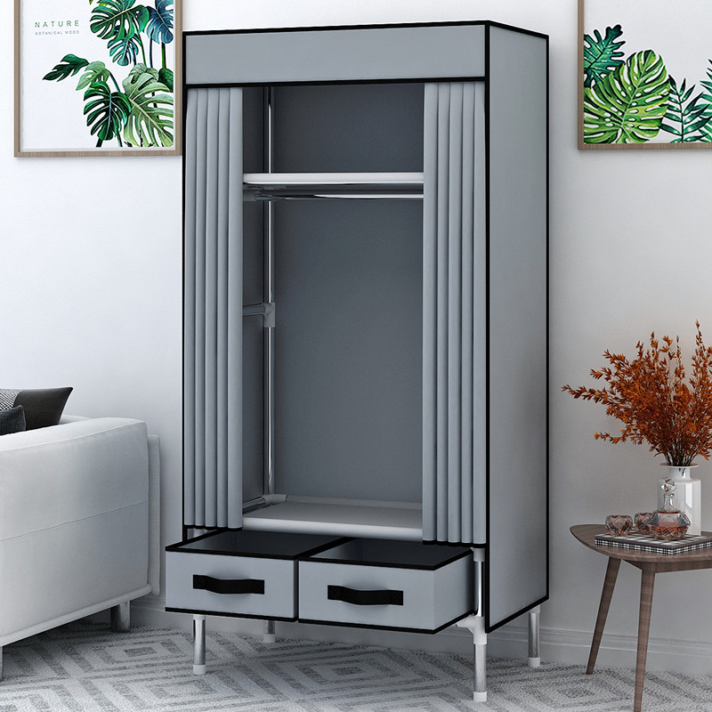 简易布衣柜带抽屉小号钢管组装出租房家用卧室小户型结实耐用加厚