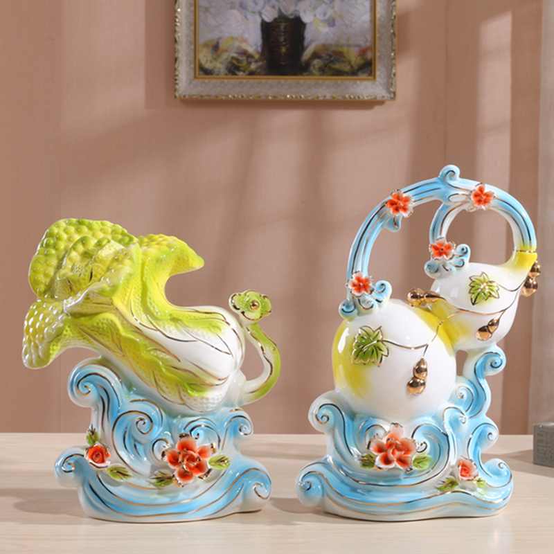 创意葫芦摆件招财白菜陶瓷家居小装饰品客厅酒柜电视柜卧室内摆设